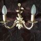 White glazed metal wall light with leaf and flower decor, 2 lights