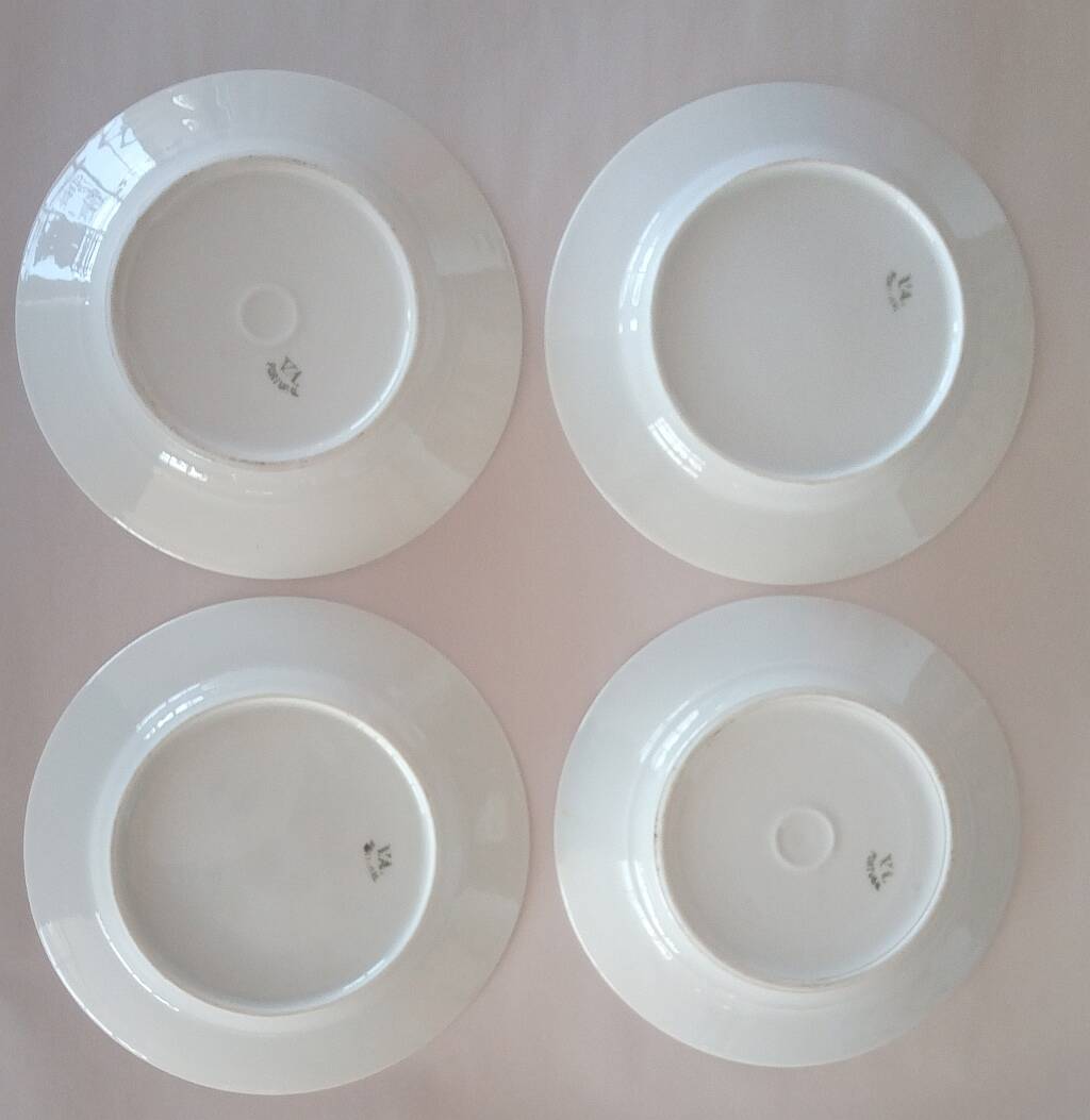 Vintage Vista Alegre 4 Dessert Porcelain Plates Hand Painted with Pink Rose