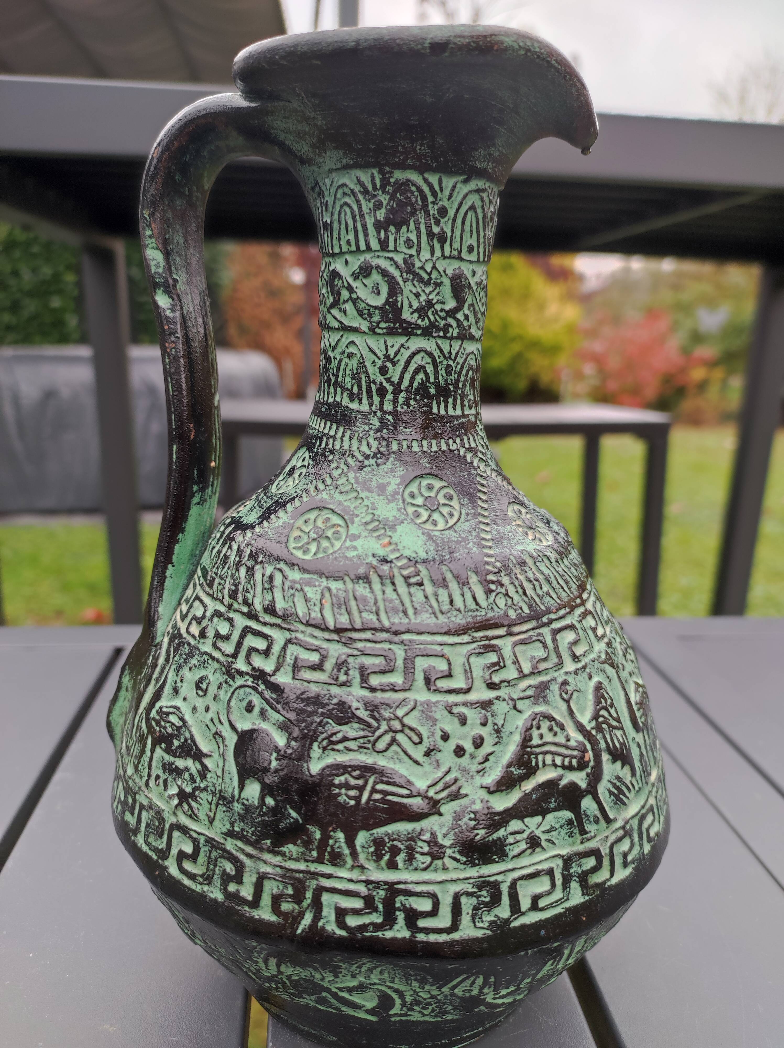 Ancient Greek/Rhodes amphora vase, with inclusions of animal decorations Greek mythology