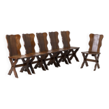 Set of 6 Dutch brutalist dining chairs in stained oak, 1970s