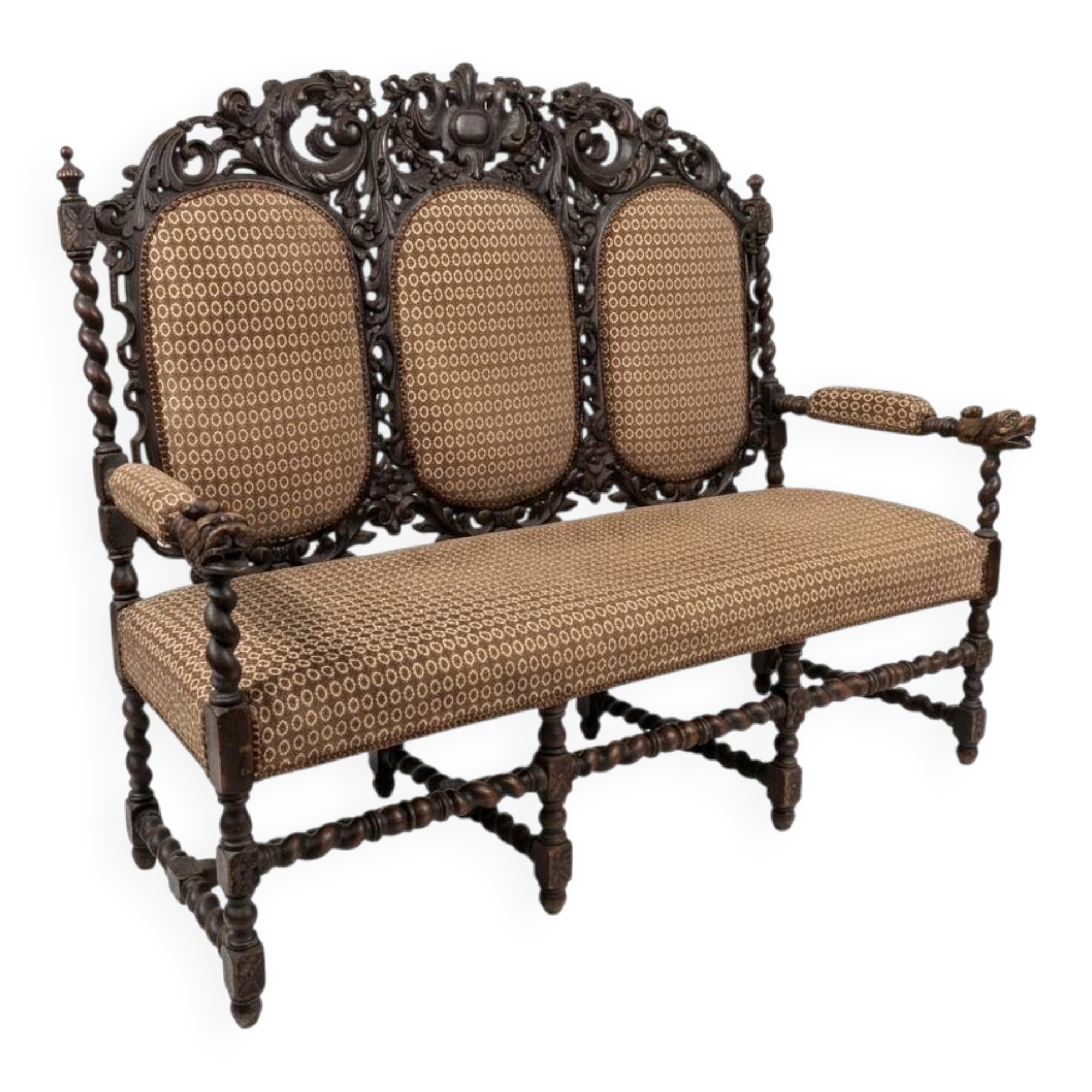 Three-seater armchair in Louis XIII style made of oak from the 19th century.