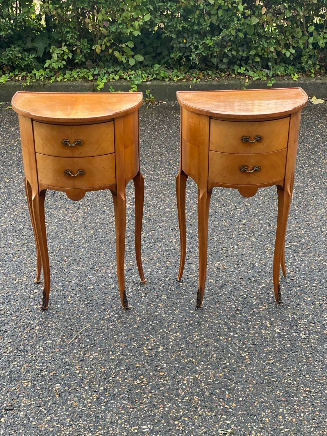 Pair of Louis XV bedside tables in wood and marquetry with drawers