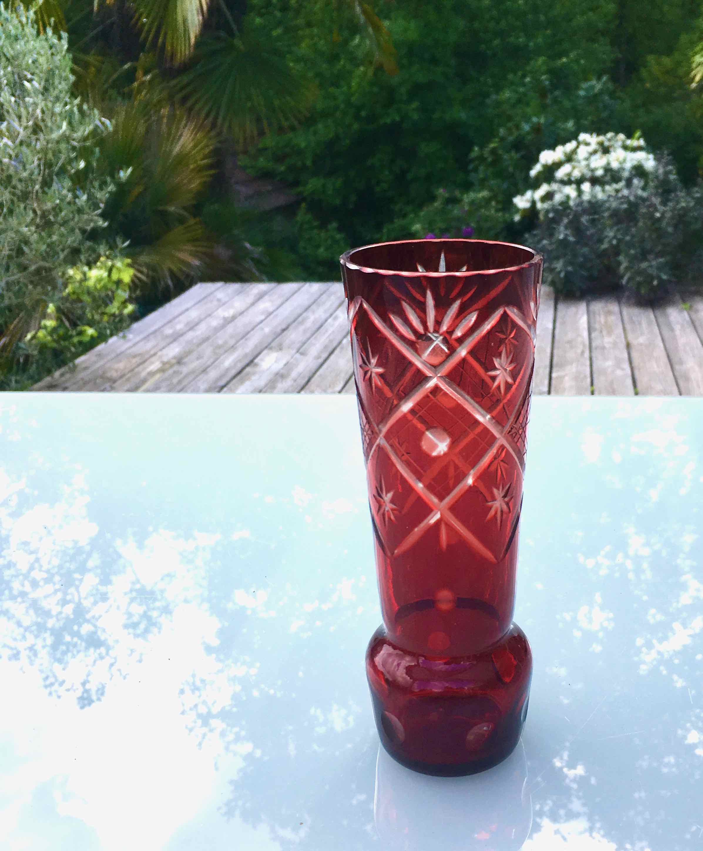 Carved Bohemian crystal vase