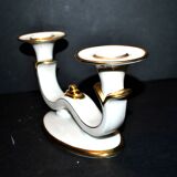Modernist German porcelain candle holder - double gold rim candlestick