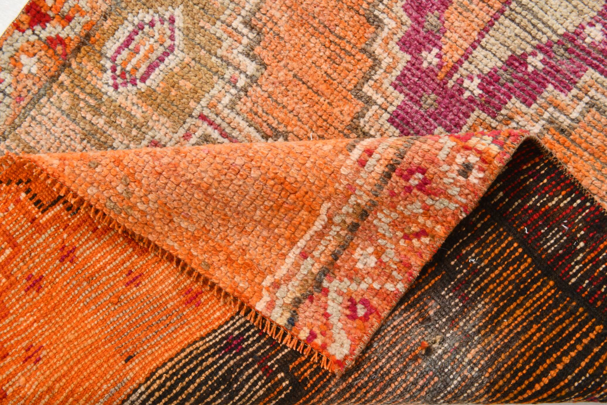 Pink & Orange Oriental Pattern Turkish Runner Rug, 90x306Cm