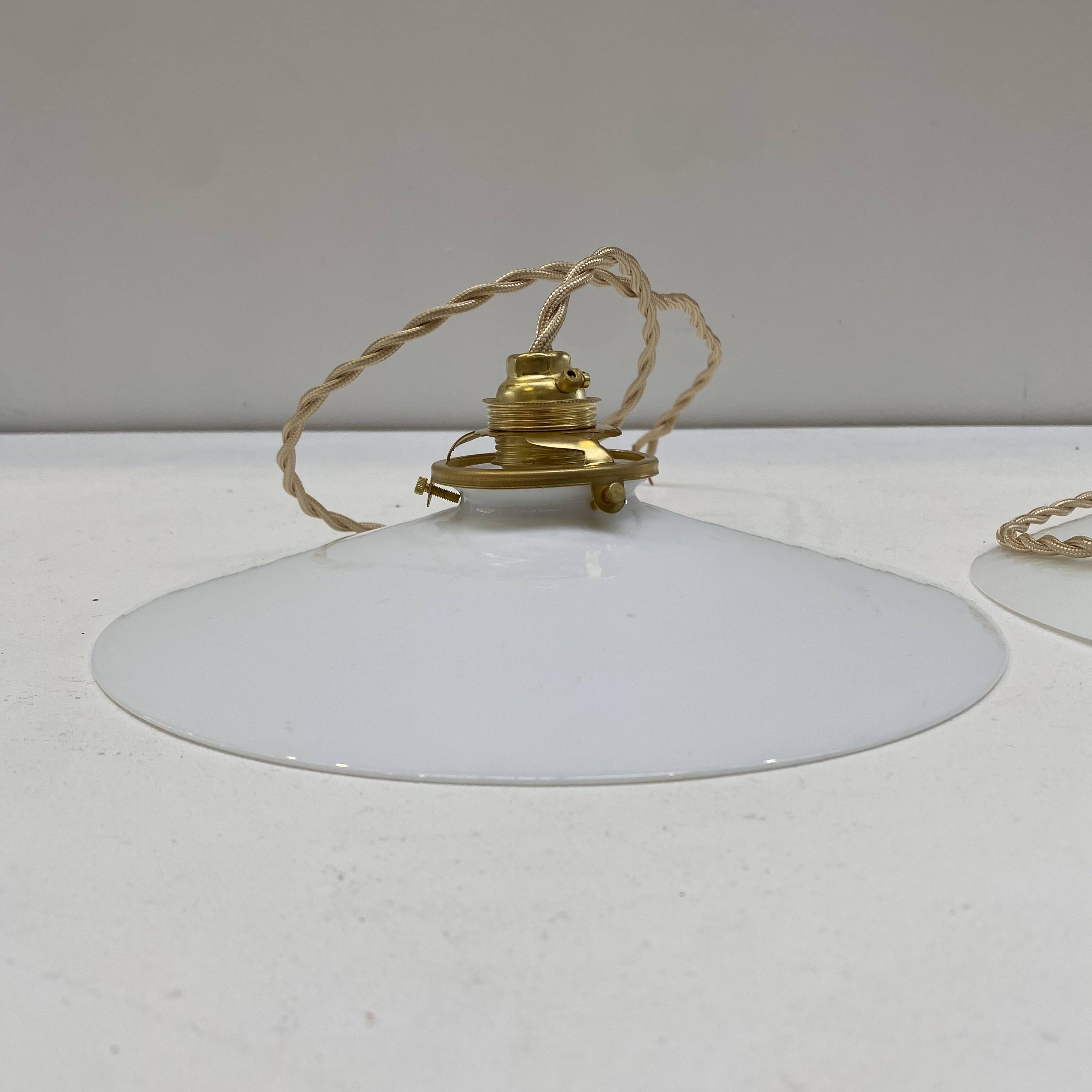 Pair of white opaline pendant lights