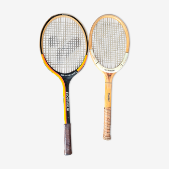 Raquettes de tennis en bois vintage Intersport Dunlop avec housses d'origine
