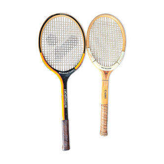 Raquettes de tennis en bois vintage Intersport Dunlop avec housses d'origine