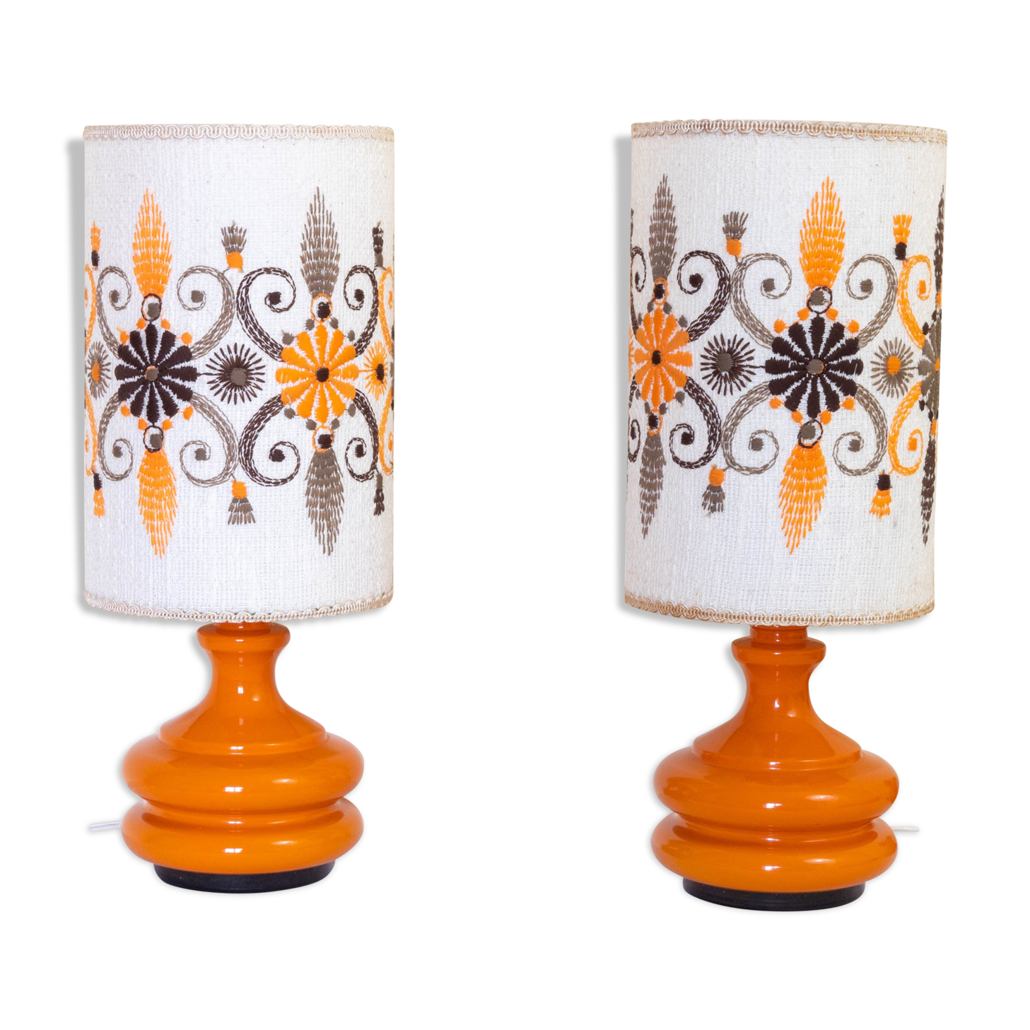 Pair of embroidered orange lamp