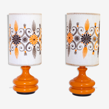 Pair of embroidered orange lamp