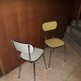 Paire de chaises en formica jaune et verte pastel vintage