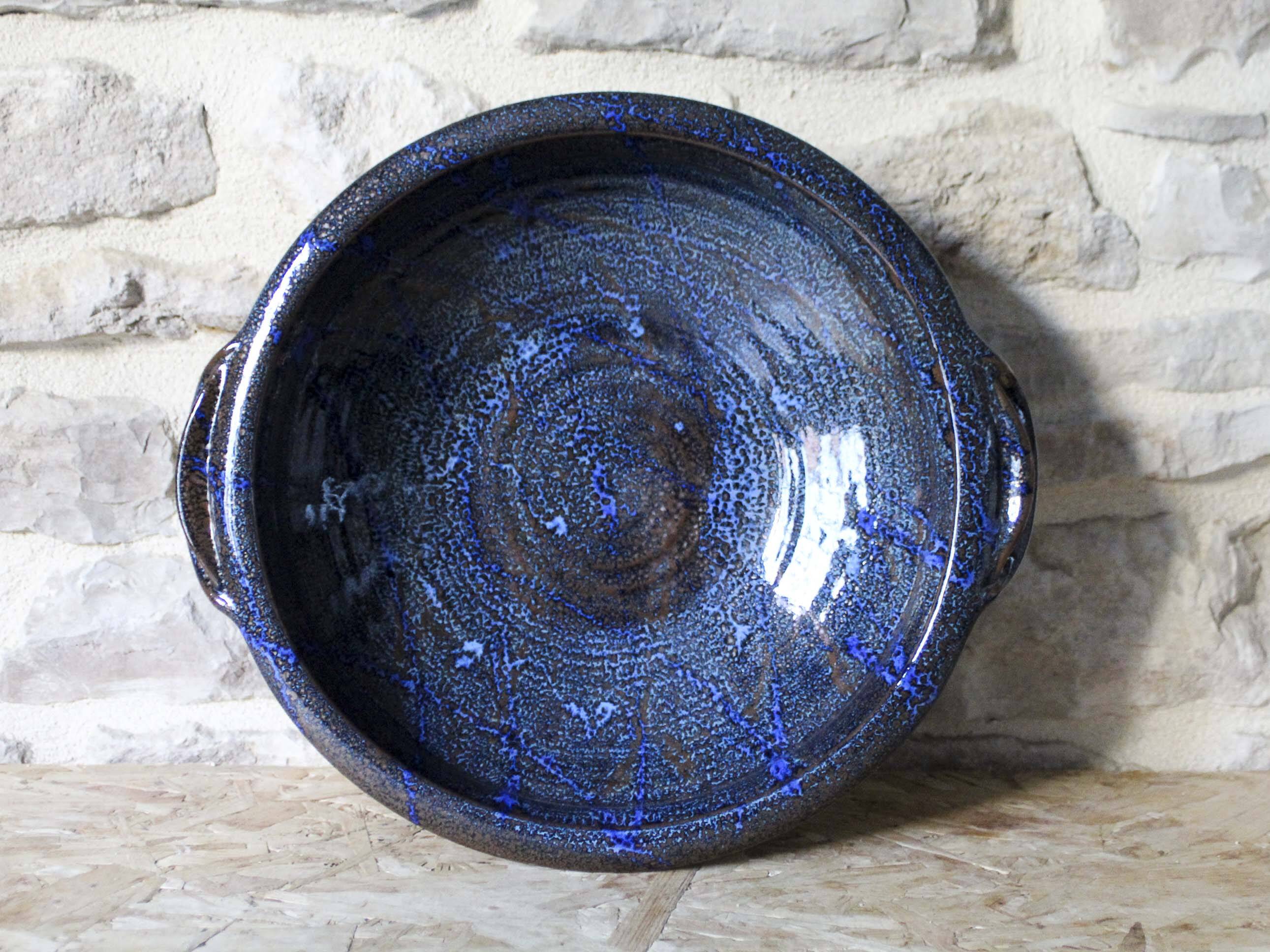 Enamelled ceramic hollow dish signed