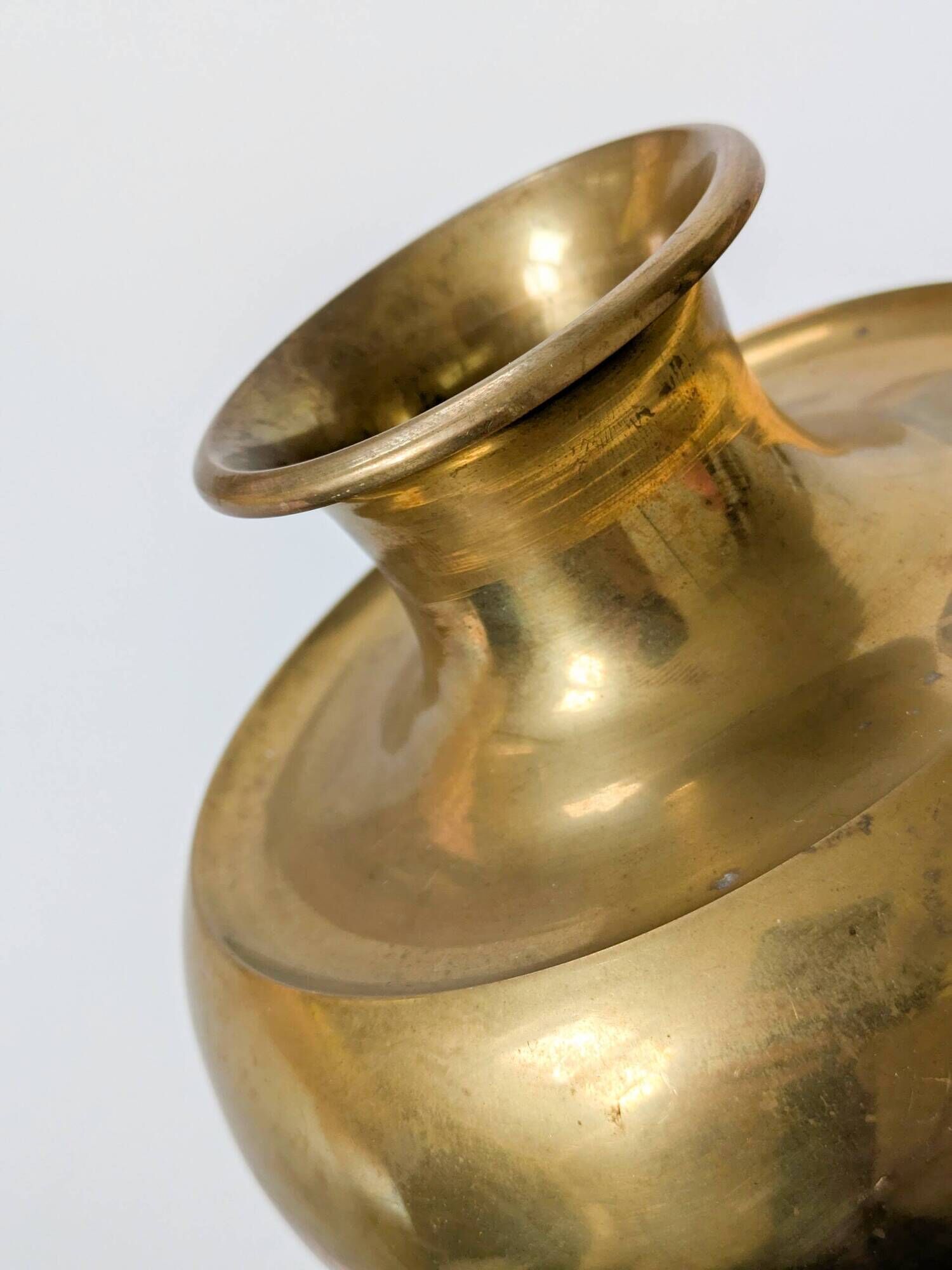 Vintage Indian Pot Lota in Brass, Sculptural Vase and Ritual Container