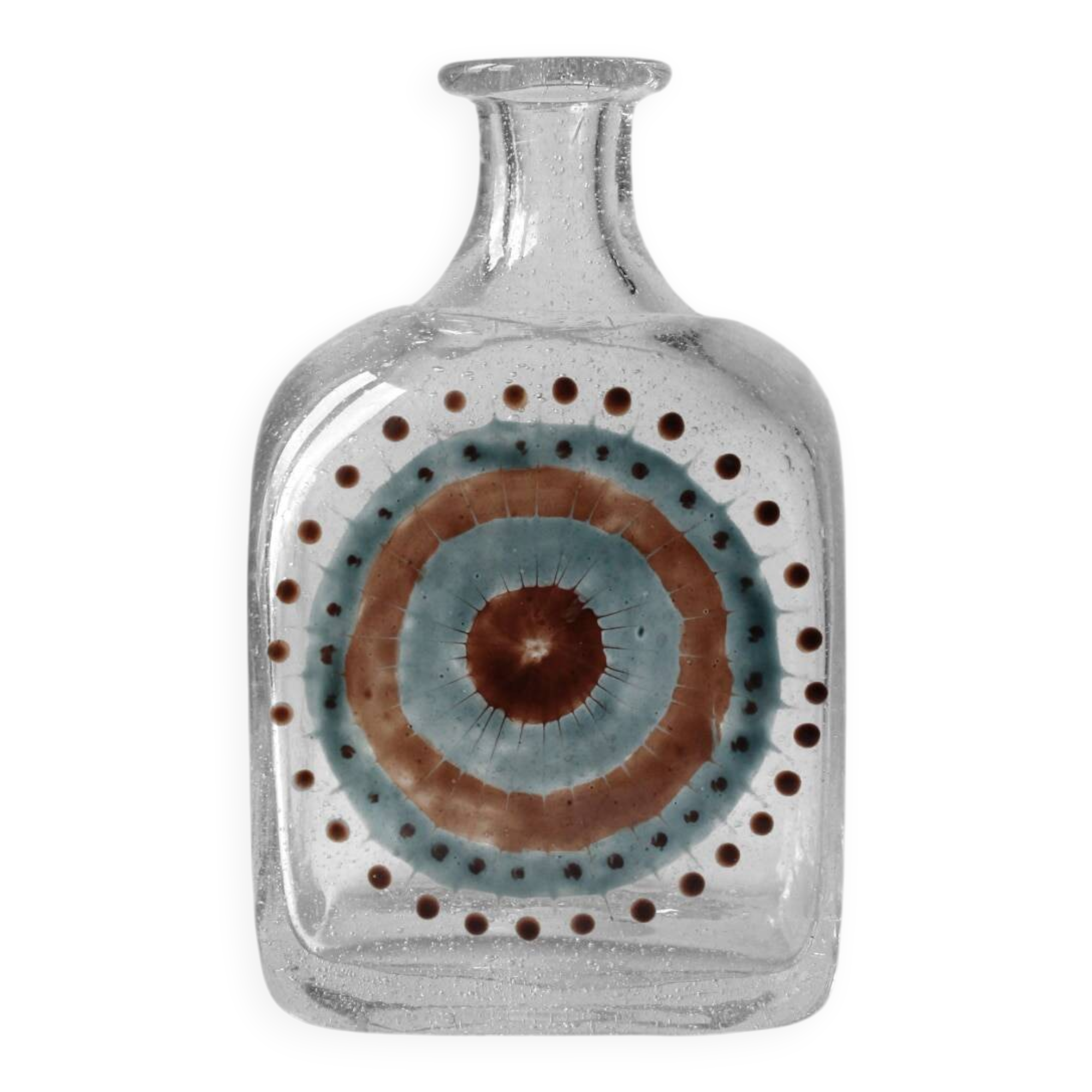 Vintage Bubble Glass Bottle With Abstract Motifs