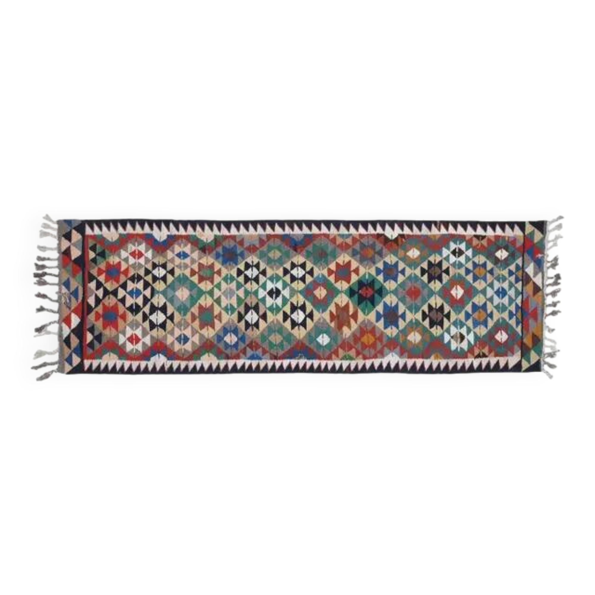 Turkish Vintage Oushak Runner Handwoven Wool Colorful Runner Rug 97x302