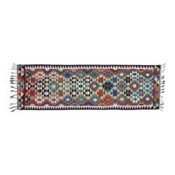 Turkish Vintage Oushak Runner Handwoven Wool Colorful Runner Rug 97x302