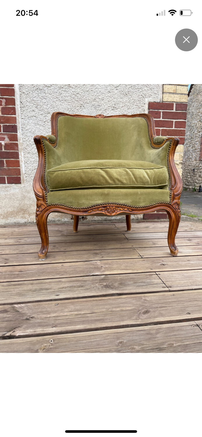 Fauteuil Bergère vert Louis XV