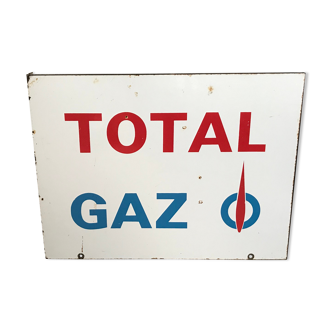 Plaque émaillée double face enseigne drapeau Total Gaz