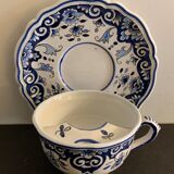 Old mustache cup and its under cup, Rouen earthenware