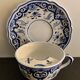 Old mustache cup and its under cup, Rouen earthenware