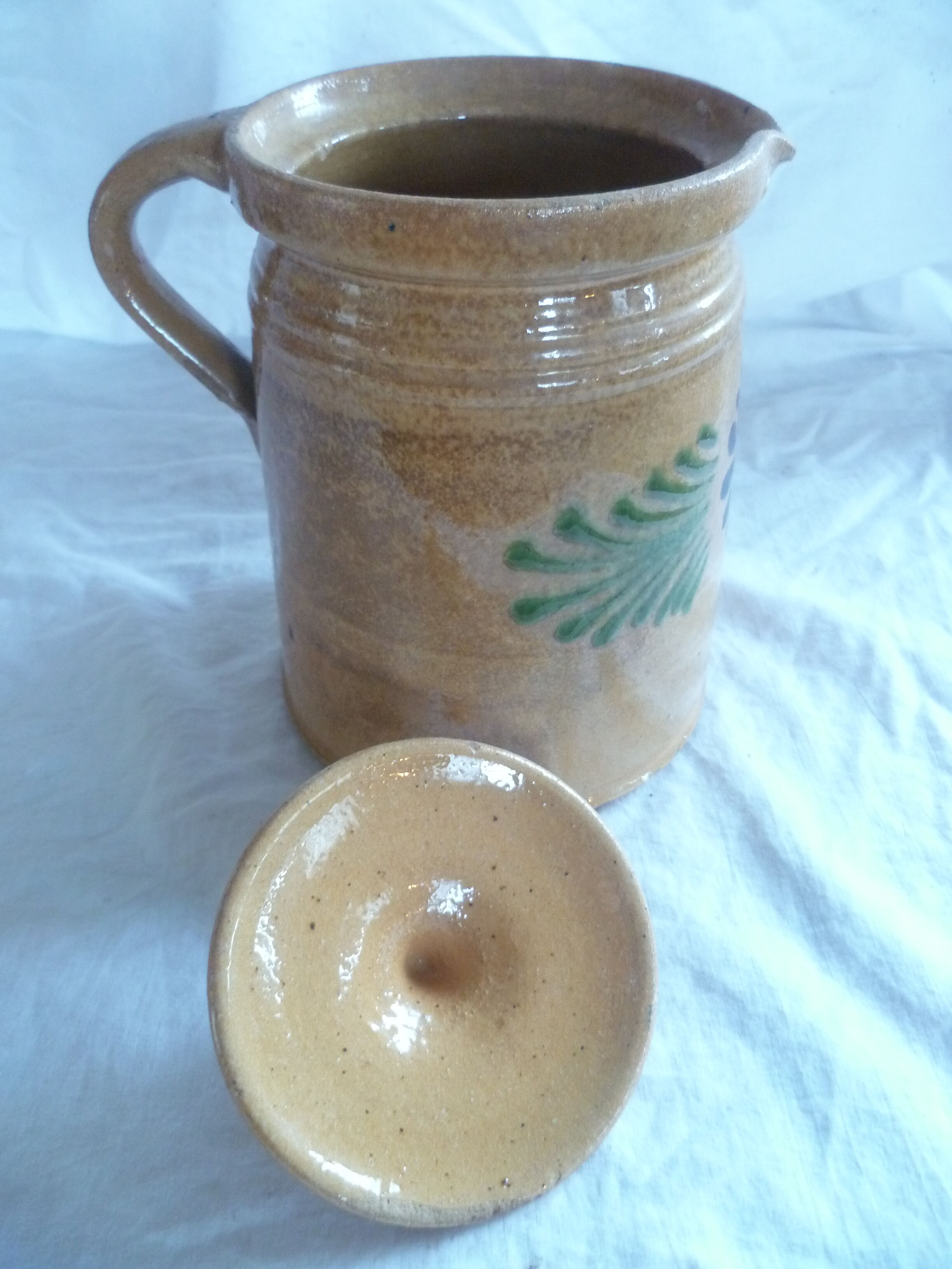 Milk jar / cream & its lid terracotta varnished Savoyard folk art chalet deco collector