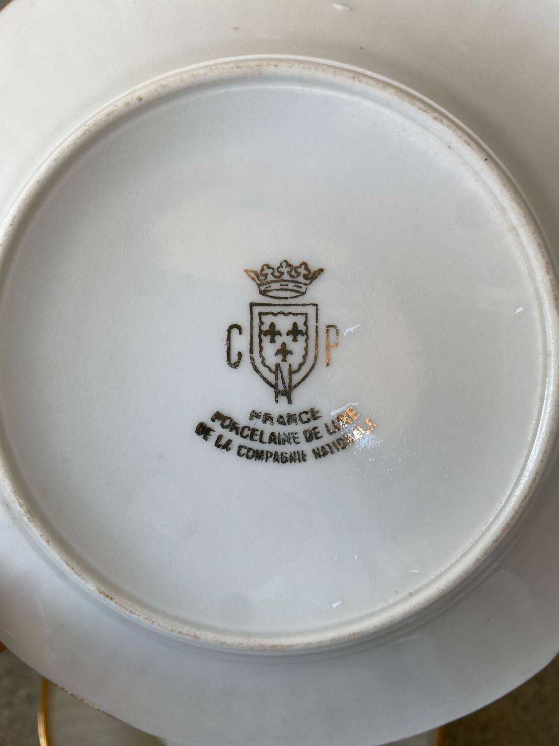 3 white and gold tea or chocolate cups