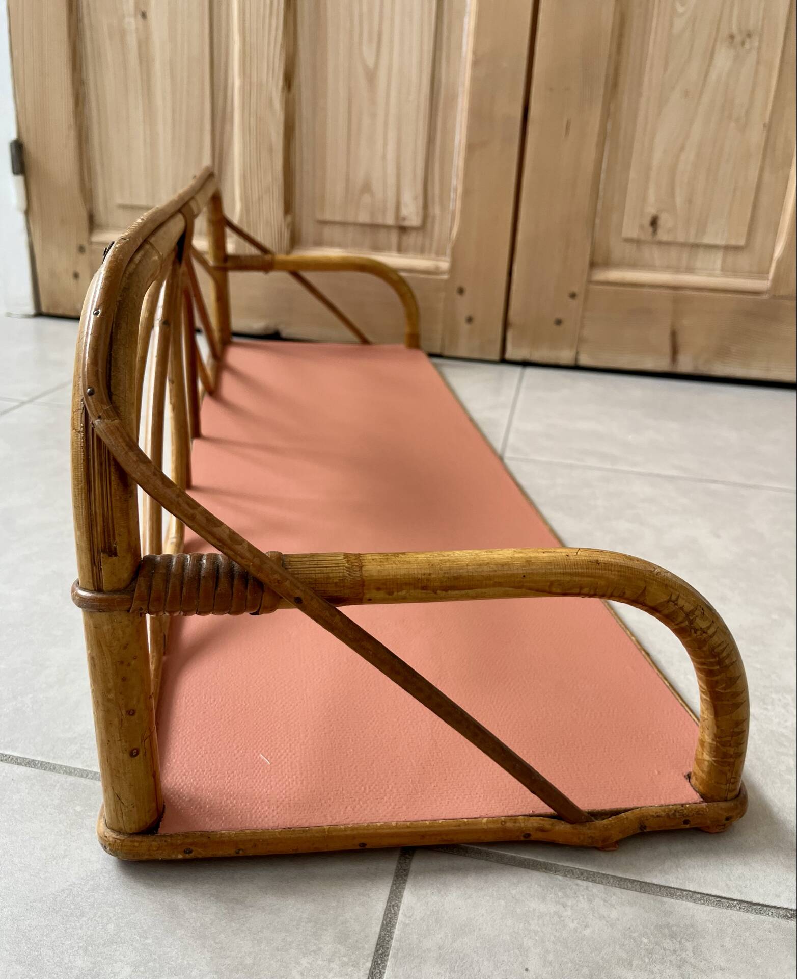 1960s rattan shelf with terracotta top