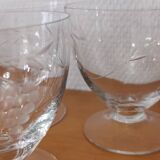 Set of 8 old glasses on base with chiseled decor