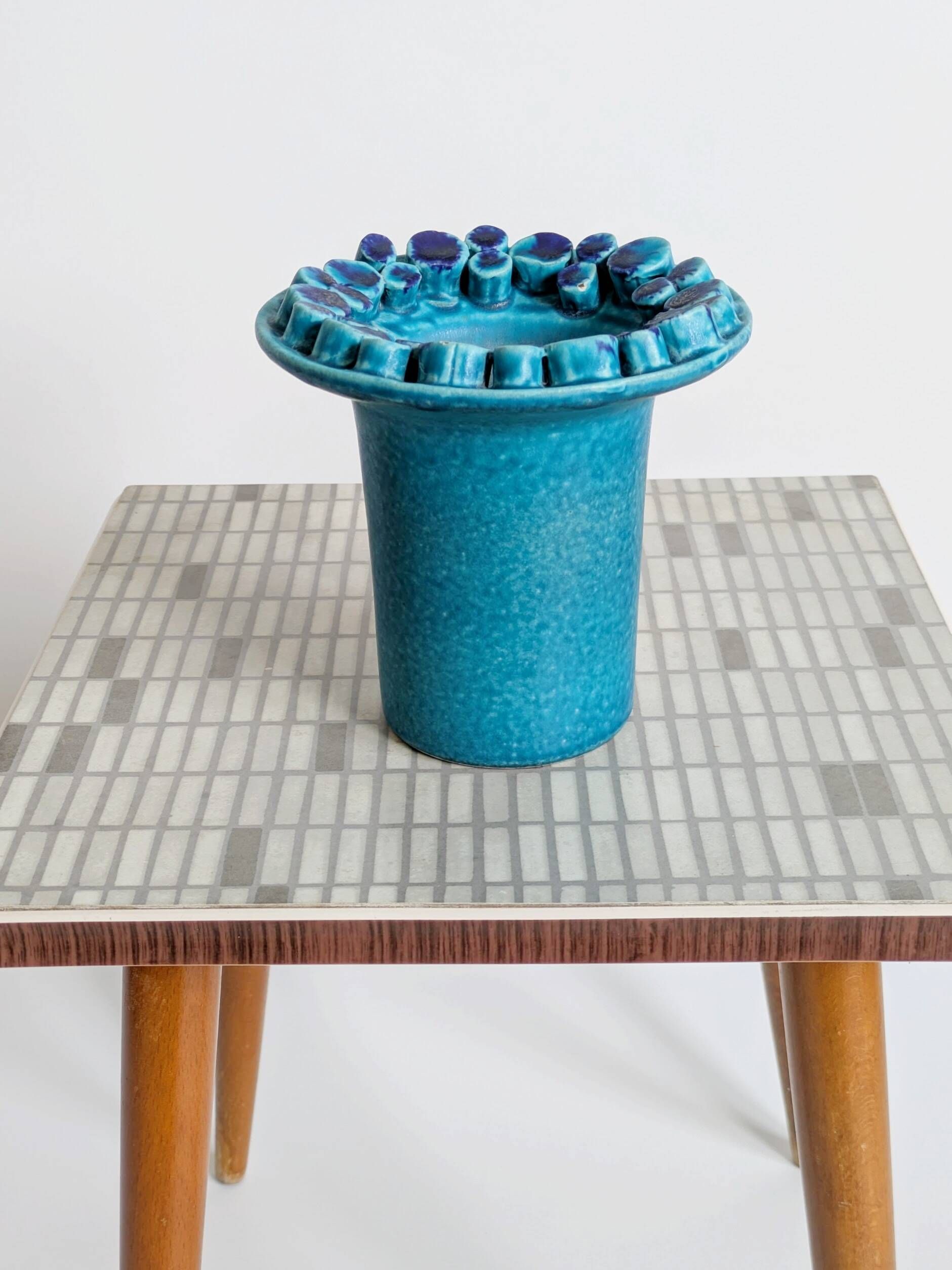 Vintage Ceralux vase by Ceramano, Hans Welling, turquoise blue, 1960s