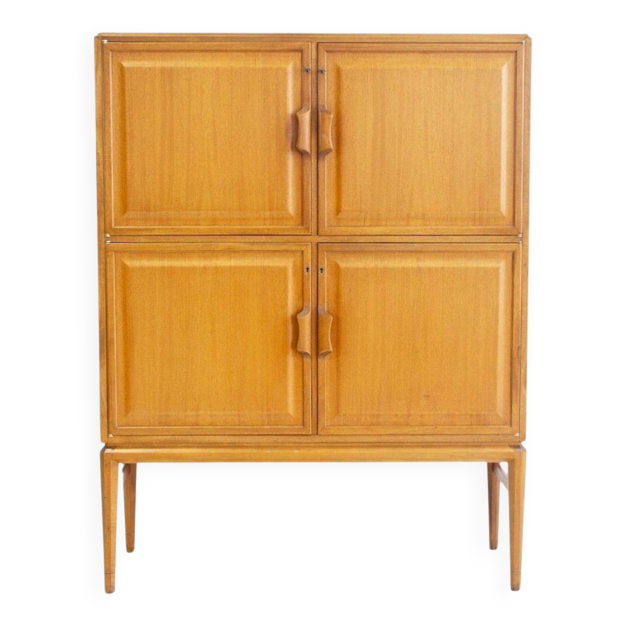Large Swedish mahogany storage unit with four front doors.
