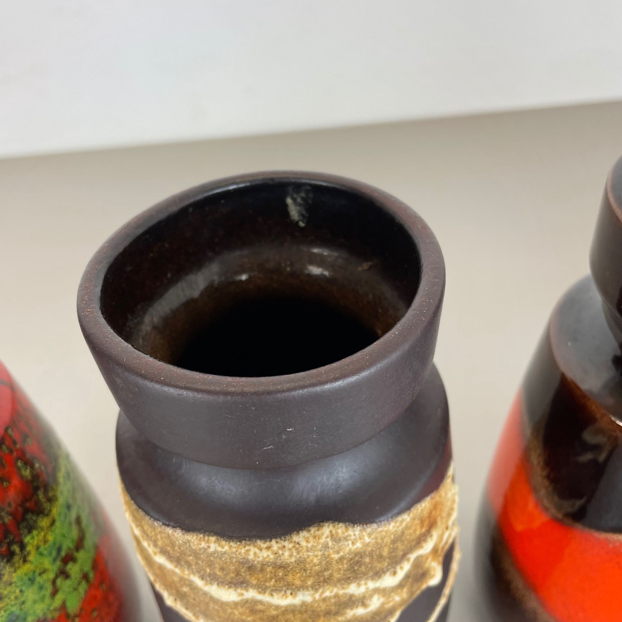 Set of Four Vintage Pottery Fat Lava Vases Made by Scheurich, Germany, 1970s