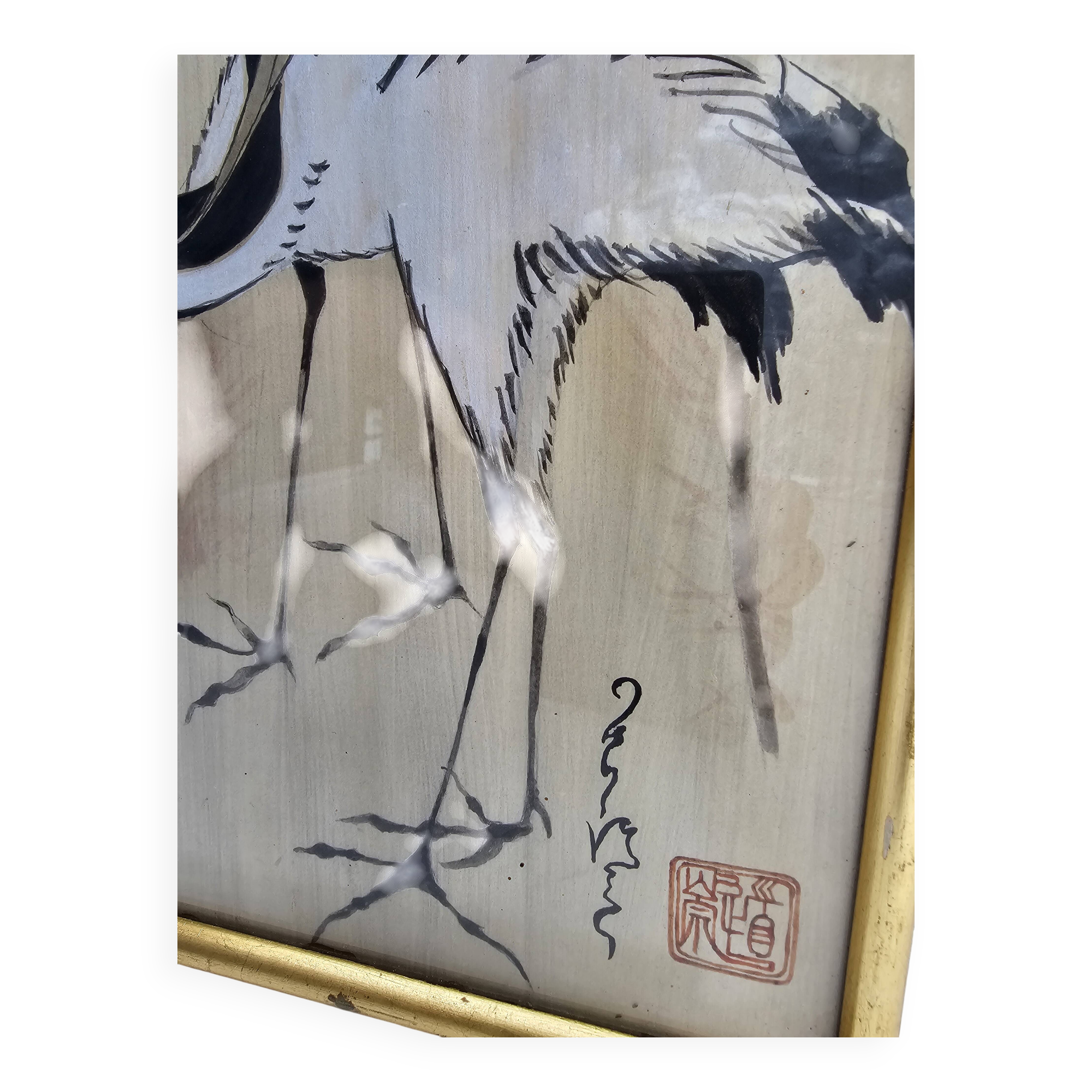 Antique Japanese Silk Painting - The Two Cranes