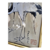 Peinture sur soie japonaise ancienne - Les deux grues