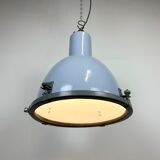Bauhaus grey enamel industrial pendant lamp with glass cover, 1950s