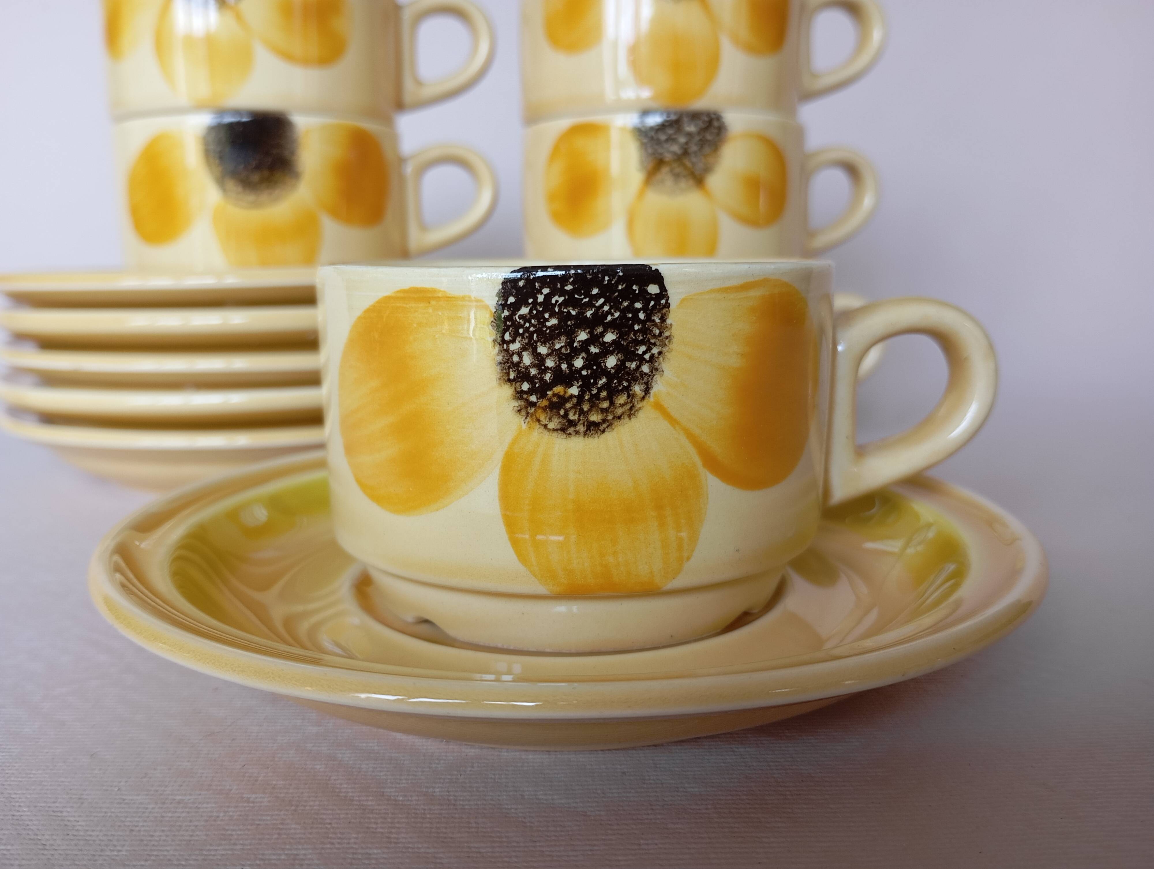 6 Gien "Sun" coffee cups