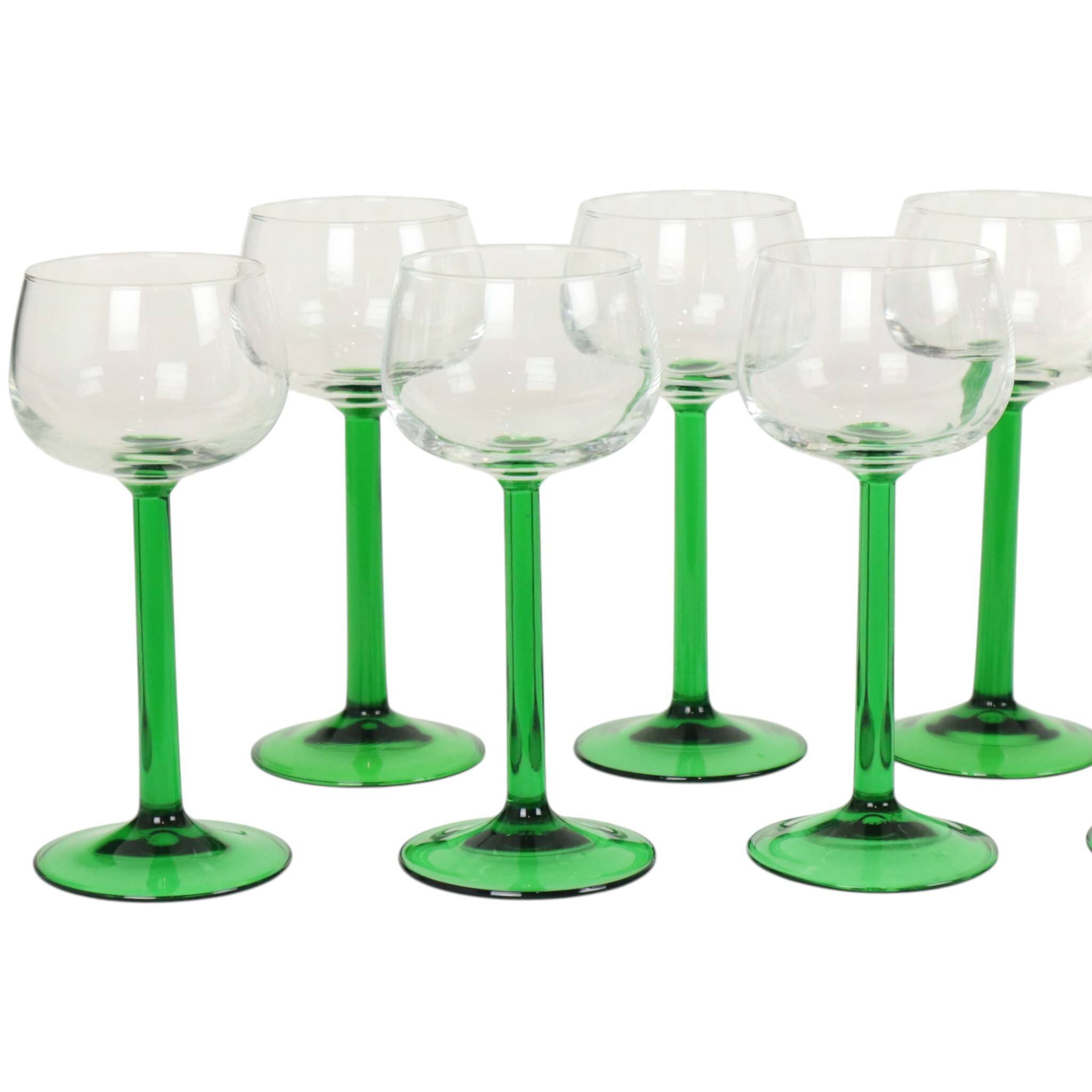 Set of 12 Vintage Luminarc Alsace Wine Glasses Thick Green Stems