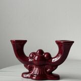 Pair of 1950s burgundy earthenware candlesticks