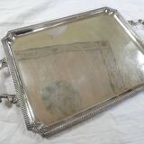 Large rectangular silver metal tray with handles Maison Wiskemann