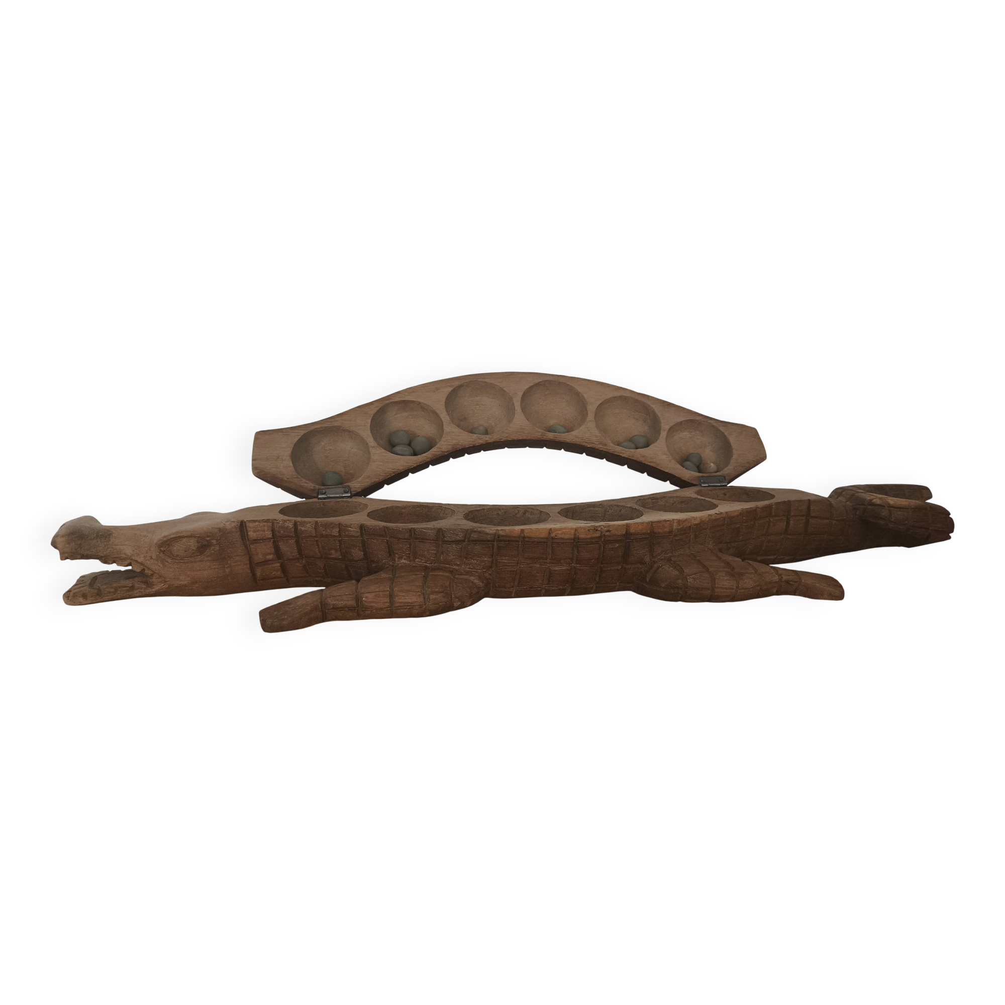 Sculpture crocodile Awalé in wood - African art craftsmanship (74 cm)