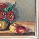 Antique oil painting on canvas with flowers and apples