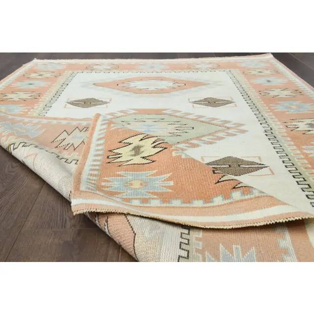 1970s vintage Turkish Oushak handmade wool cotton beige area rug 127x186