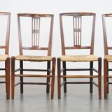 Lot de 4 chaises de salle à manger anglaises anciennes du XIXe siècle avec assises en osier