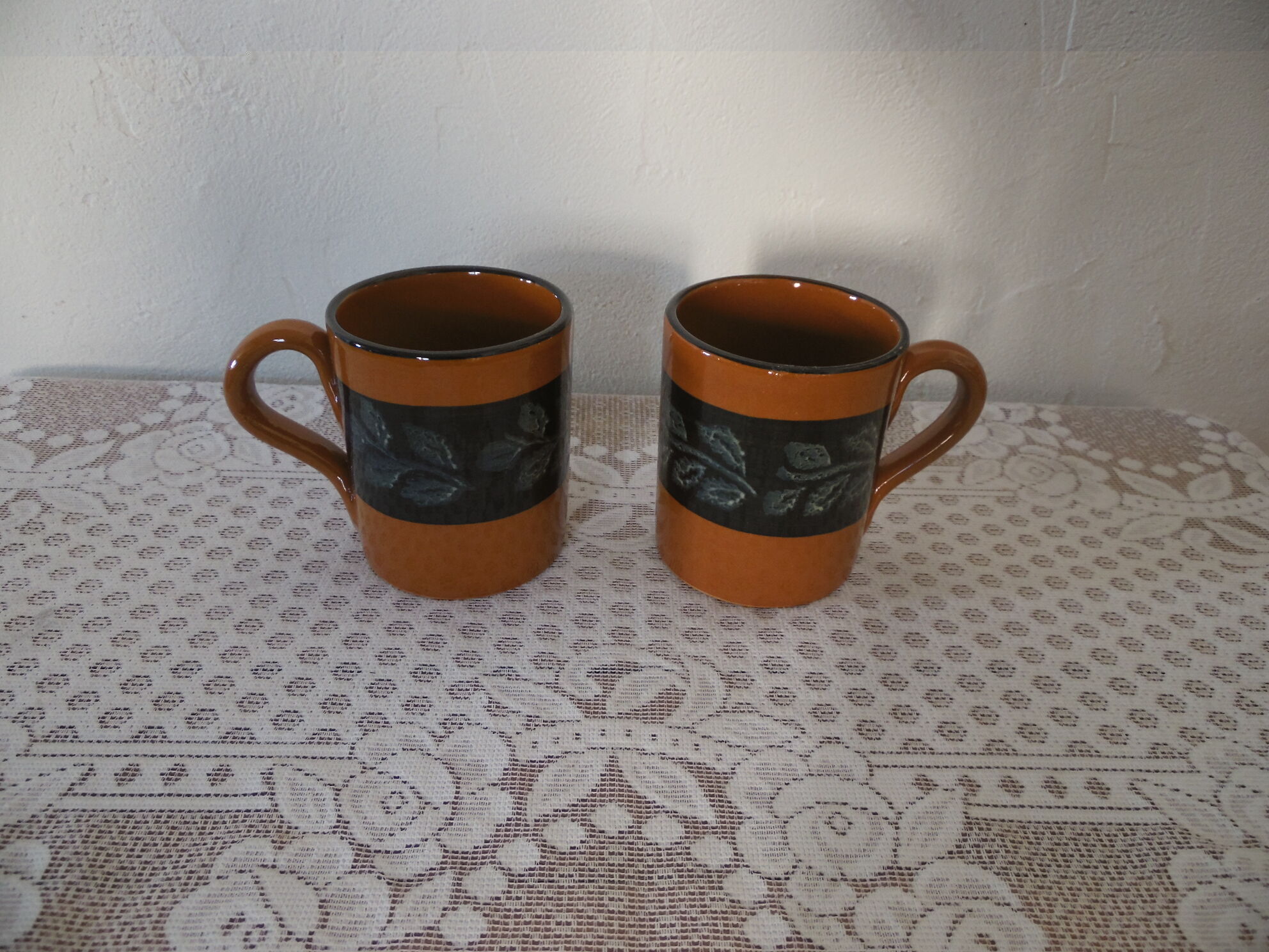 2 glazed terracotta mugs