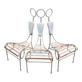 Trio de chaises hautes métal brutalistes