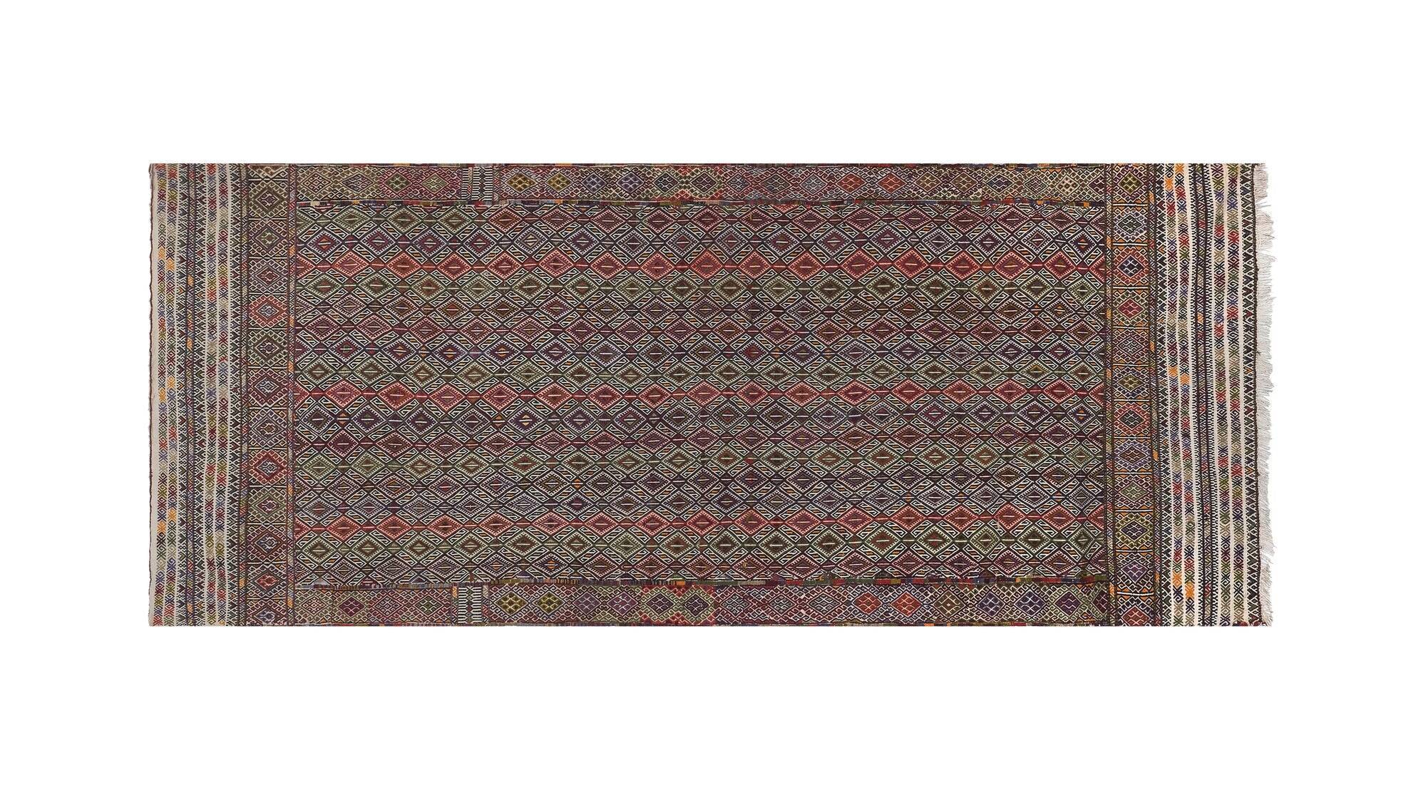 Vintage Turkish kilim, handwoven, 141x356 cm.