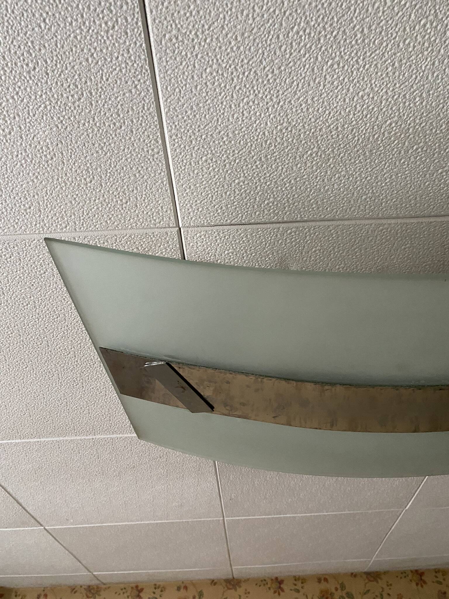 Rectangular ceiling light / chandelier in sandblasted glass and vintage Art Deco chrome