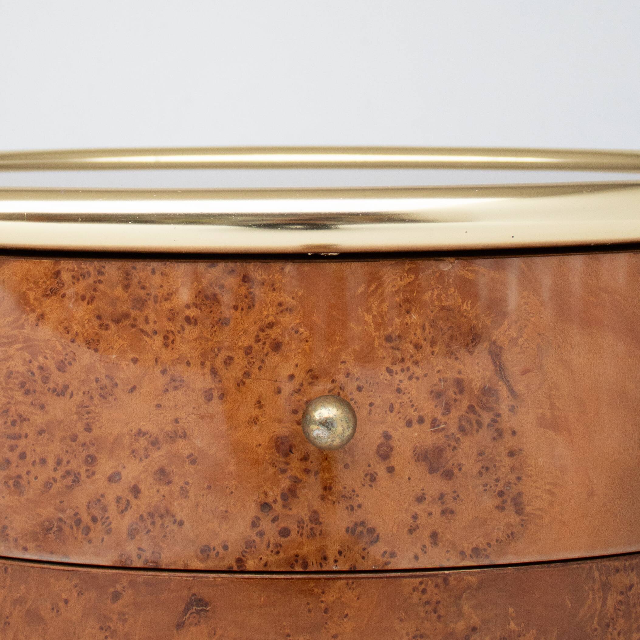 Vintage burlwood and brass nightstands, 1970s