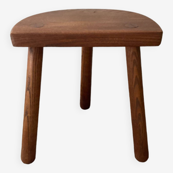 Vintage half-moon wooden tripod stool