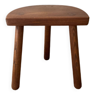 Vintage half-moon wooden tripod stool