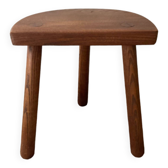 Tabouret tripode vintage demi-lune en bois